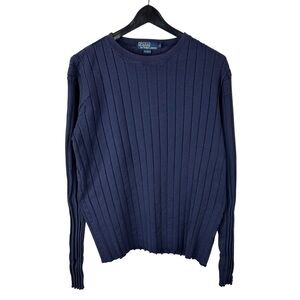 Vintage 90s Polo Ralph Lauren Long Sleeve Embossed Blue Shirt Size M